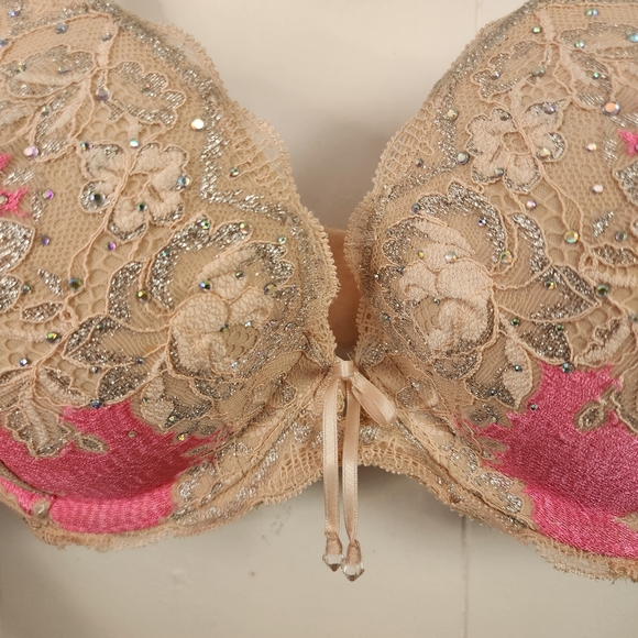 Victoria's Secret Pink Lace Very Sexy Push-up Underwire Bra Size 34D Rhinestones - Picture 2 of 7